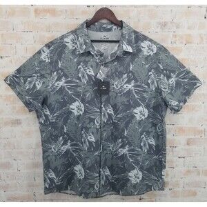 NWT 01.ALGO Performance‎ Shirt Button Up Short Sleeve Green Floral Men's XXL UPF